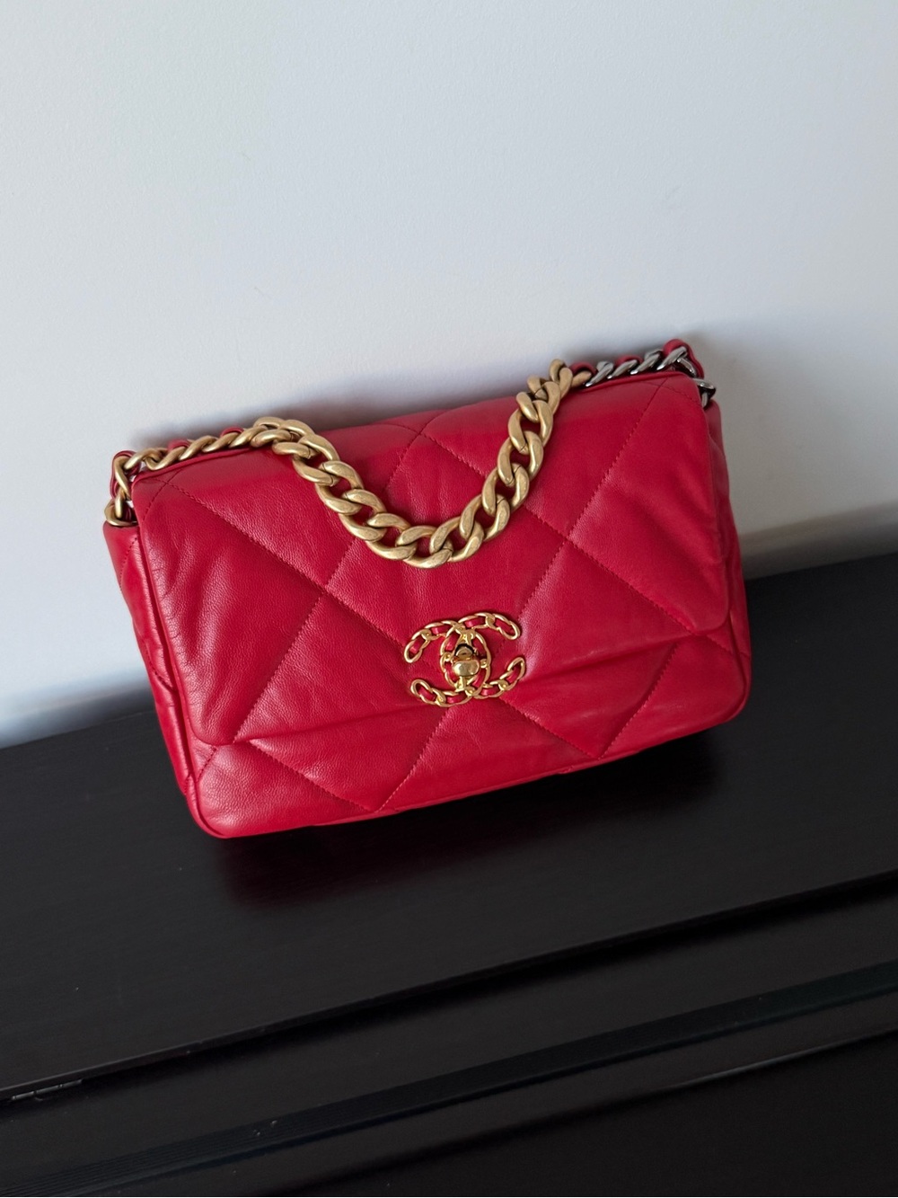 CHANEL Red Lambskin 19 Flap Bag Small GHW